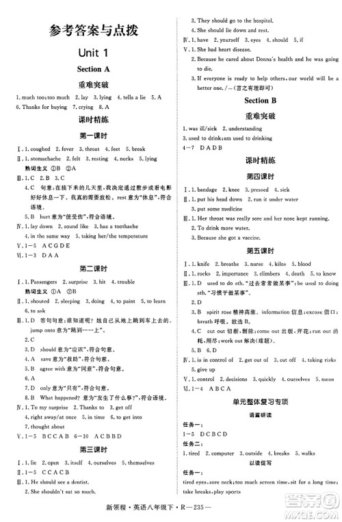延边大学出版社2025年春优翼新领程八年级英语下册人教版答案