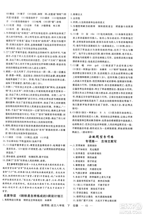 延边大学出版社2025年春优翼新领程八年级语文下册人教版安徽专版答案