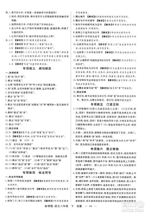 延边大学出版社2025年春优翼新领程八年级语文下册人教版安徽专版答案