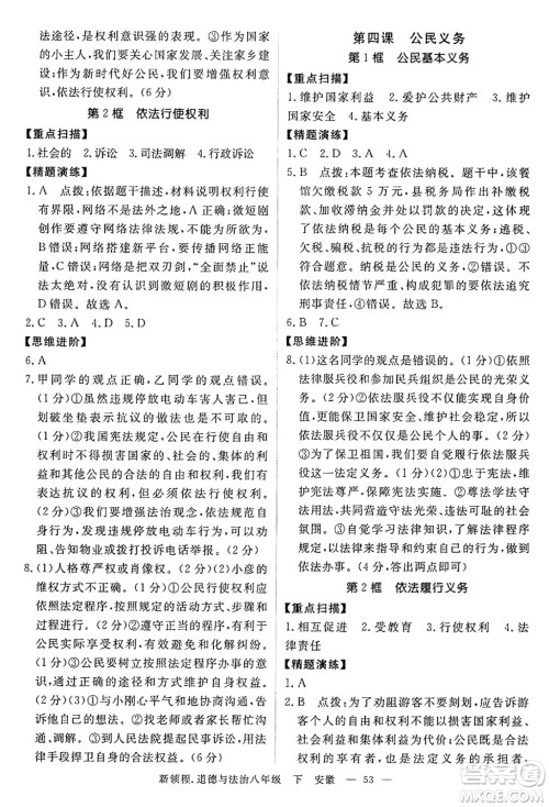 延边大学出版社2025年春优翼新领程八年级道德与法治下册通用版安徽专版答案