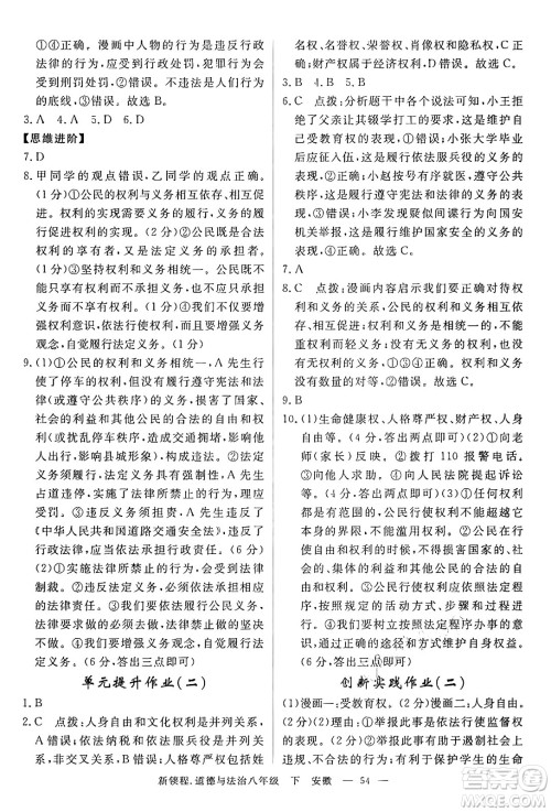 延边大学出版社2025年春优翼新领程八年级道德与法治下册通用版安徽专版答案