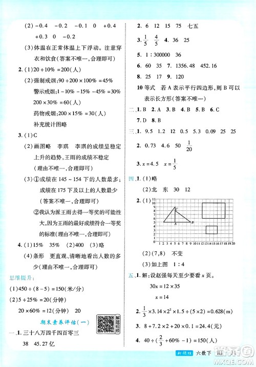 延边大学出版社2025年春优翼新领程六年级数学下册人教版答案
