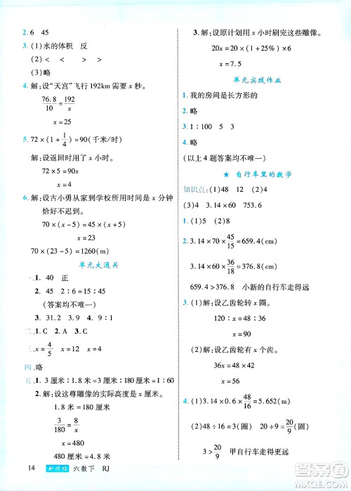 延边大学出版社2025年春优翼新领程六年级数学下册人教版广东专版答案