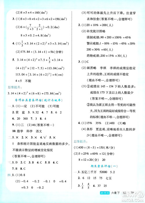 延边大学出版社2025年春优翼新领程六年级数学下册人教版广东专版答案