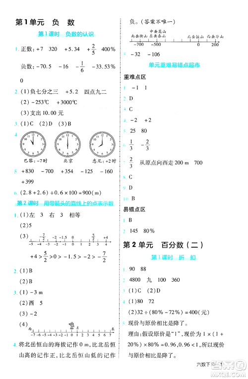武汉出版社2025年春优翼新领程六年级数学下册人教版福建专版答案