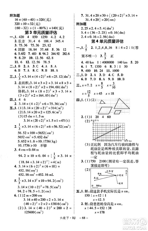武汉出版社2025年春优翼新领程六年级数学下册人教版福建专版答案