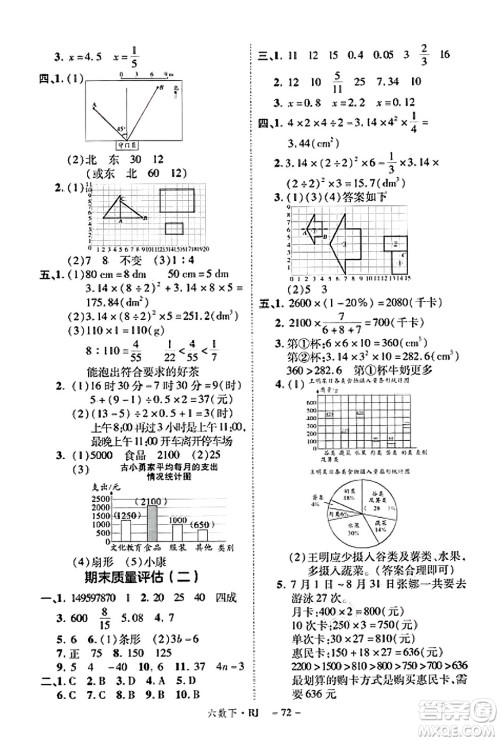 武汉出版社2025年春优翼新领程六年级数学下册人教版福建专版答案