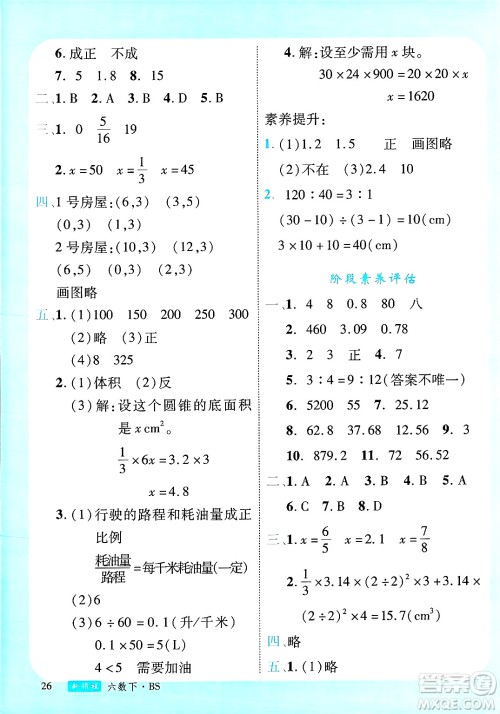 延边大学出版社2025年春优翼新领程六年级数学下册北师大版广东专版答案