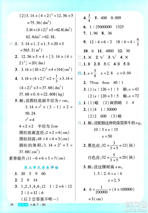 延边大学出版社2025年春优翼新领程六年级数学下册北师大版广东专版答案
