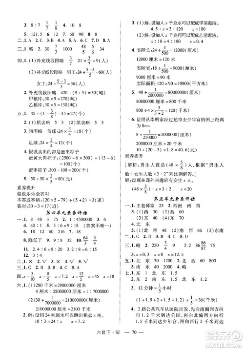 宁夏人民教育出版社2025年春优翼新领程六年级数学下册苏教版答案