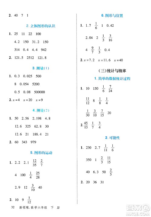 合肥工业大学出版社2025年春优翼新领程六年级数学下册冀教版答案