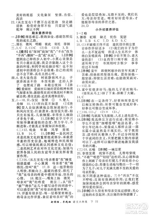 合肥工业大学出版社2025年春优翼新领程卓越班六年级语文下册人教版浙江专版答案