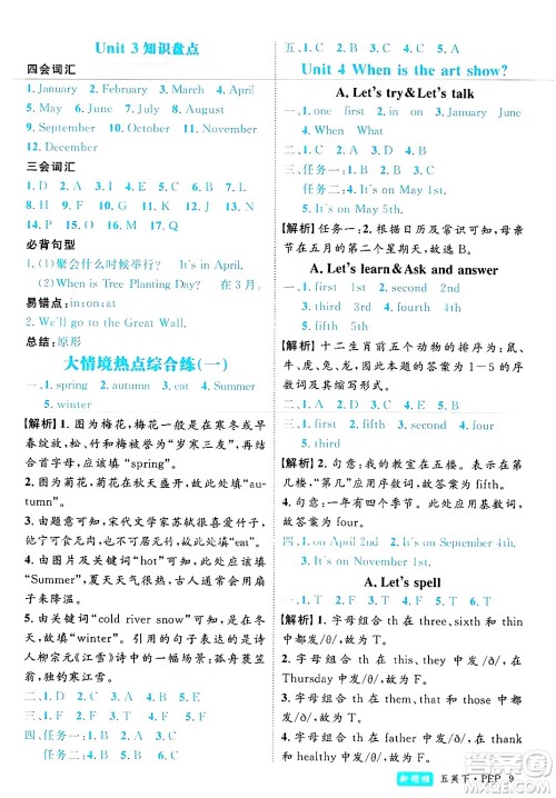 延边大学出版社2025年春优翼新领程五年级英语下册人教PEP版浙江专版答案 延边大学出版社2025年春优翼新领程五年级英语下册人教PEP版浙江专版答案