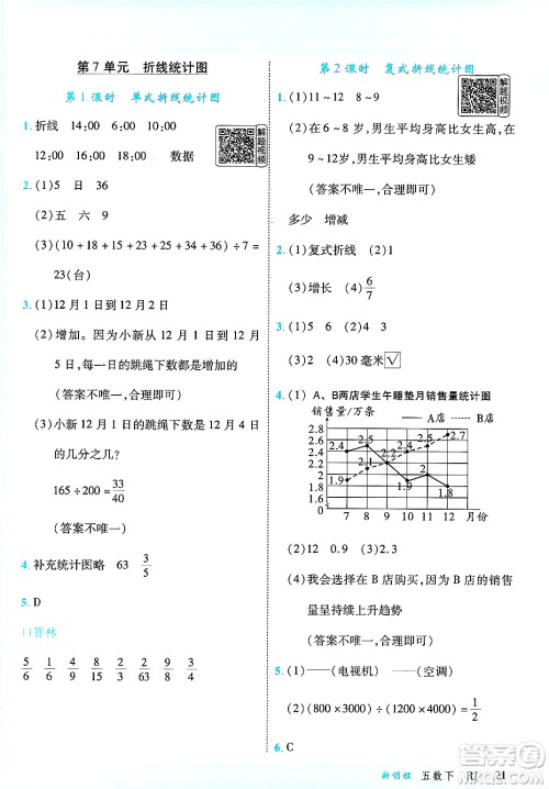 延边大学出版社2025年春优翼新领程五年级数学下册人教版答案