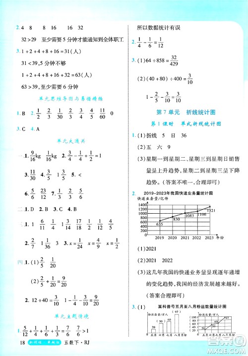 延边大学出版社2025年春优翼新领程卓越版五年级数学下册人教版浙江专版答案