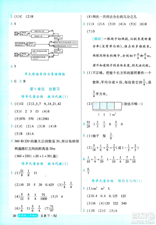 延边大学出版社2025年春优翼新领程卓越版五年级数学下册人教版浙江专版答案