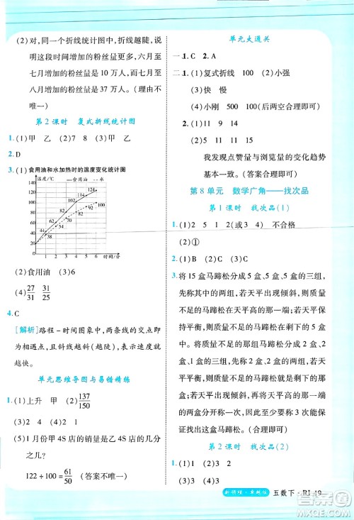 延边大学出版社2025年春优翼新领程卓越版五年级数学下册人教版浙江专版答案