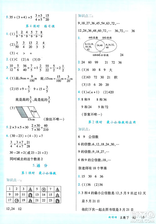延边大学出版社2025年春优翼新领程五年级数学下册人教版广东专版答案