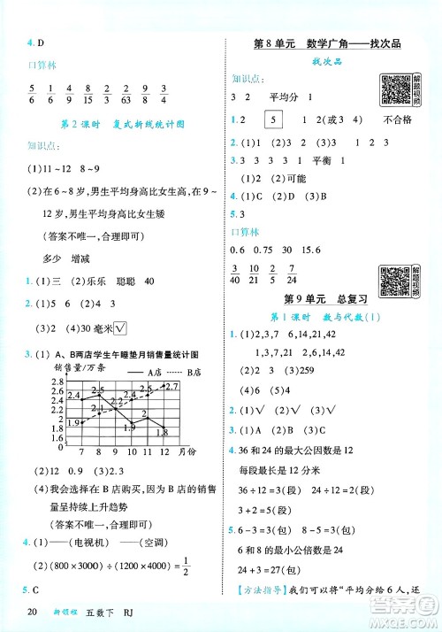 延边大学出版社2025年春优翼新领程五年级数学下册人教版广东专版答案