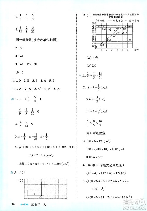 延边大学出版社2025年春优翼新领程五年级数学下册人教版广东专版答案