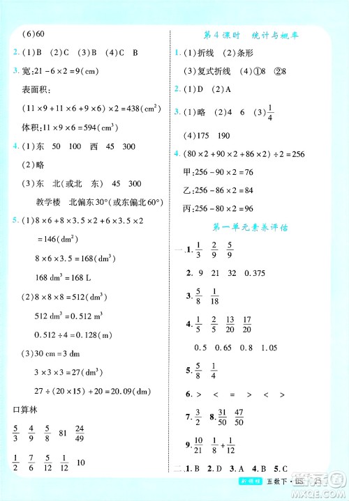 宁夏人民教育出版社2025年春优翼新领程五年级数学下册北师大版答案