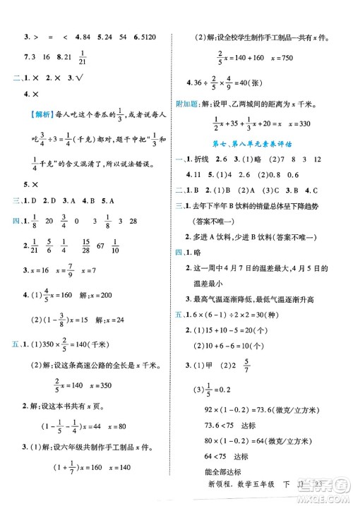 合肥工业大学出版社2025年春优翼新领程五年级数学下册冀教版答案