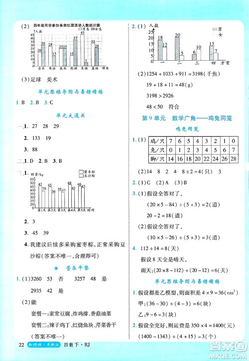 延边大学出版社2025年春优翼新领程四年级数学下册人教版浙江专版答案