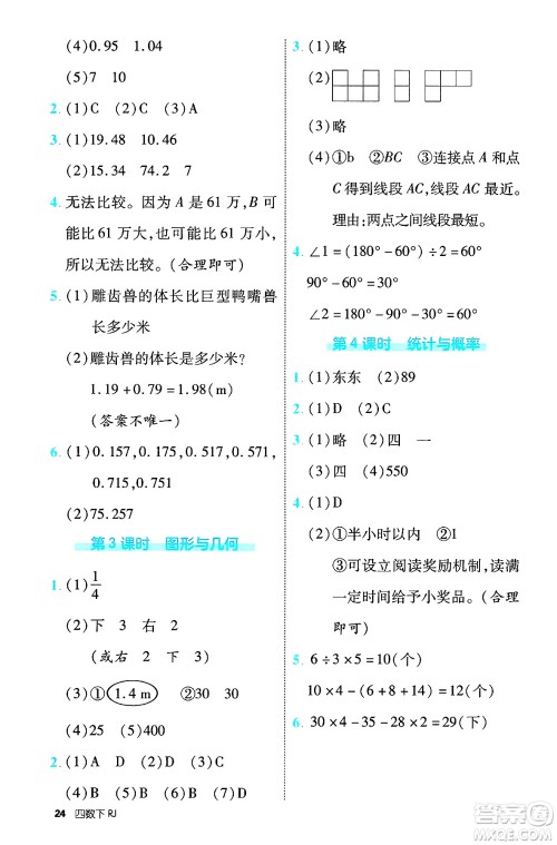 武汉出版社2025年春优翼新领程四年级数学下册人教版福建专版答案 武汉出版社2025年春优翼新领程四年级数学下册人教版福建专版答案