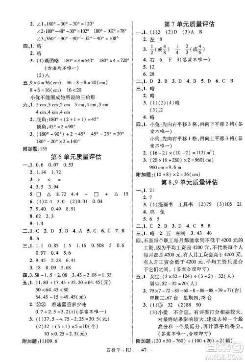 武汉出版社2025年春优翼新领程四年级数学下册人教版福建专版答案 武汉出版社2025年春优翼新领程四年级数学下册人教版福建专版答案