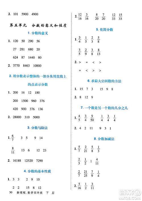 合肥工业大学出版社2025年春优翼新领程四年级数学下册冀教版答案
