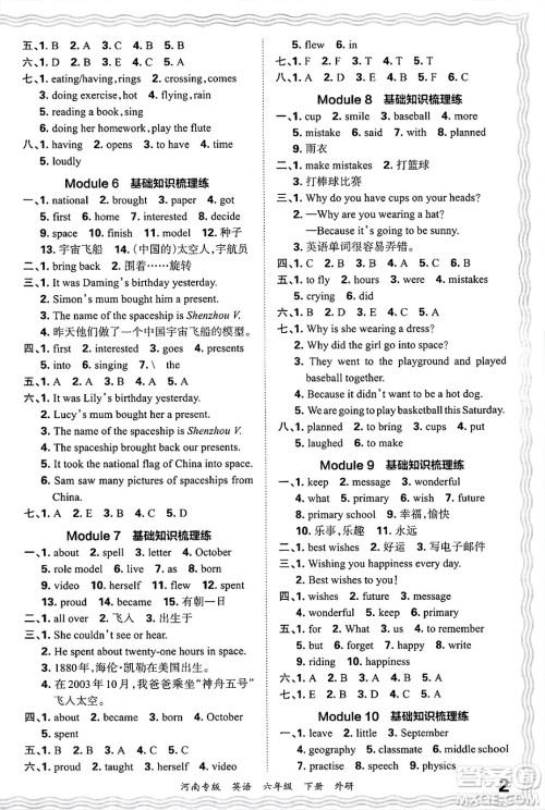 江西人民出版社2025年春王朝霞各地期末试卷精选六年级英语下册外研版河南专版答案