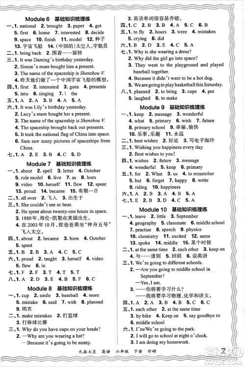 江西人民出版社2025年春王朝霞洛阳九县七区各地期末试卷精选六年级英语下册外研版九县七区答案