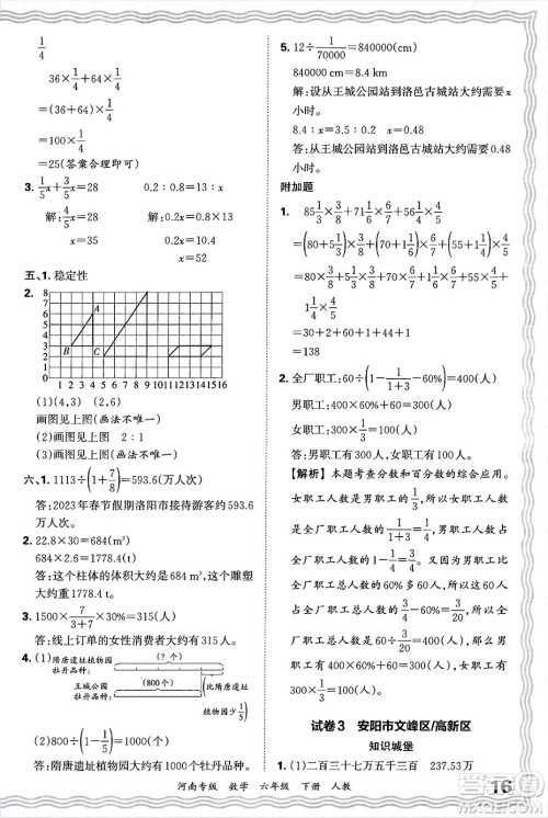 江西人民出版社2025年春王朝霞各地期末试卷精选六年级数学下册人教版河南专版答案 江西人民出版社2025年春王朝霞各地期末试卷精选六年级数学下册人教版河南专版答案