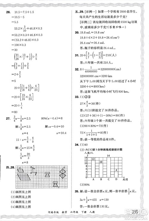 江西人民出版社2025年春王朝霞各地期末试卷精选六年级数学下册人教版河南专版答案 江西人民出版社2025年春王朝霞各地期末试卷精选六年级数学下册人教版河南专版答案