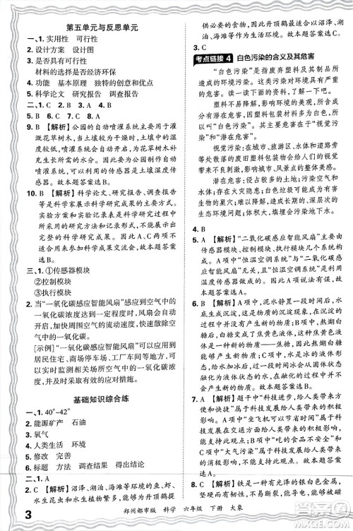 江西人民出版社2025年春王朝霞郑州期末真题精编六年级科学下册大象版郑州都市版答案