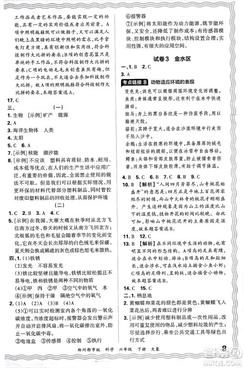 江西人民出版社2025年春王朝霞郑州期末真题精编六年级科学下册大象版郑州都市版答案