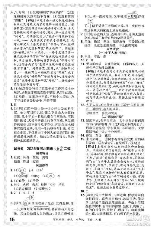 江西人民出版社2025年春王朝霞河北各地期末试卷精选四年级语文下册人教版河北专版答案 江西人民出版社2025年春王朝霞河北各地期末试卷精选四年级语文下册人教版河北专版答案