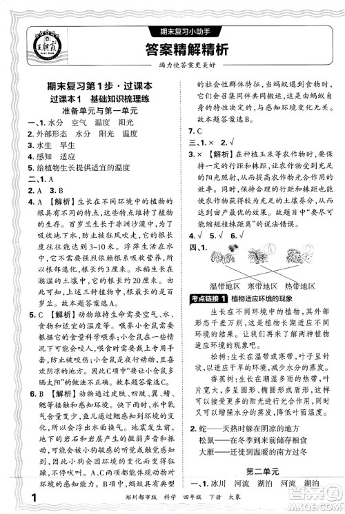 江西人民出版社2025年春王朝霞郑州期末真题精编四年级科学下册大象版郑州都市版答案 江西人民出版社2025年春王朝霞郑州期末真题精编四年级科学下册大象版郑州都市版答案