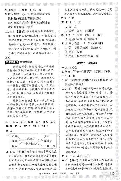 江西人民出版社2025年春王朝霞郑州期末真题精编四年级科学下册大象版郑州都市版答案 江西人民出版社2025年春王朝霞郑州期末真题精编四年级科学下册大象版郑州都市版答案
