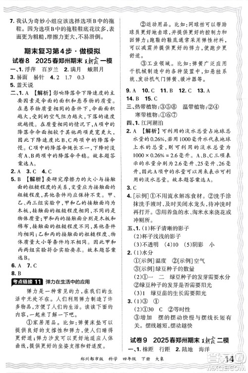 江西人民出版社2025年春王朝霞郑州期末真题精编四年级科学下册大象版郑州都市版答案 江西人民出版社2025年春王朝霞郑州期末真题精编四年级科学下册大象版郑州都市版答案