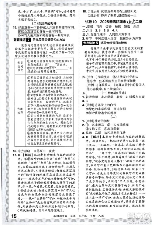 江西人民出版社2025年春王朝霞洛阳九县七区各地期末试卷精选三年级语文下册人教版洛阳都市版答案