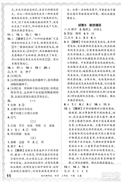 江西人民出版社2025年春王朝霞郑州期末真题精编三年级科学下册大象版郑州都市版答案 江西人民出版社2025年春王朝霞郑州期末真题精编三年级科学下册大象版郑州都市版答案