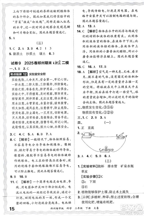 江西人民出版社2025年春王朝霞郑州期末真题精编三年级科学下册大象版郑州都市版答案 江西人民出版社2025年春王朝霞郑州期末真题精编三年级科学下册大象版郑州都市版答案