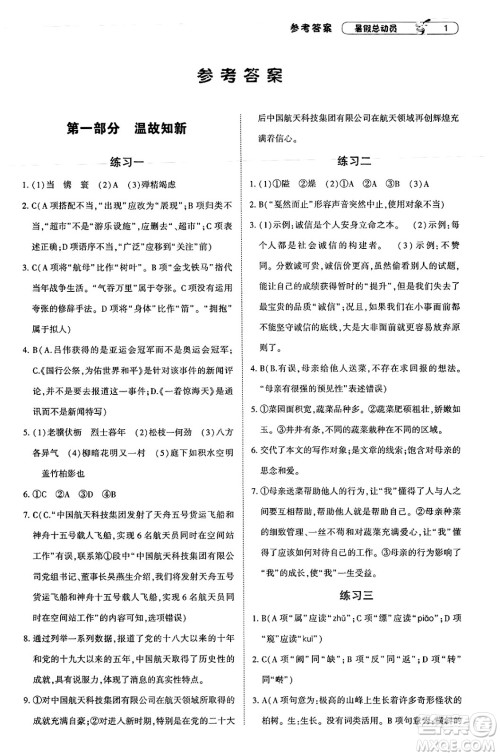 宁夏人民教育出版社2025年经纶学霸暑假总动员八年级语文全册通用版答案