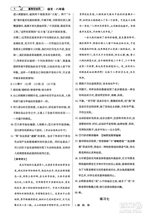 宁夏人民教育出版社2025年经纶学霸暑假总动员八年级语文全册通用版答案