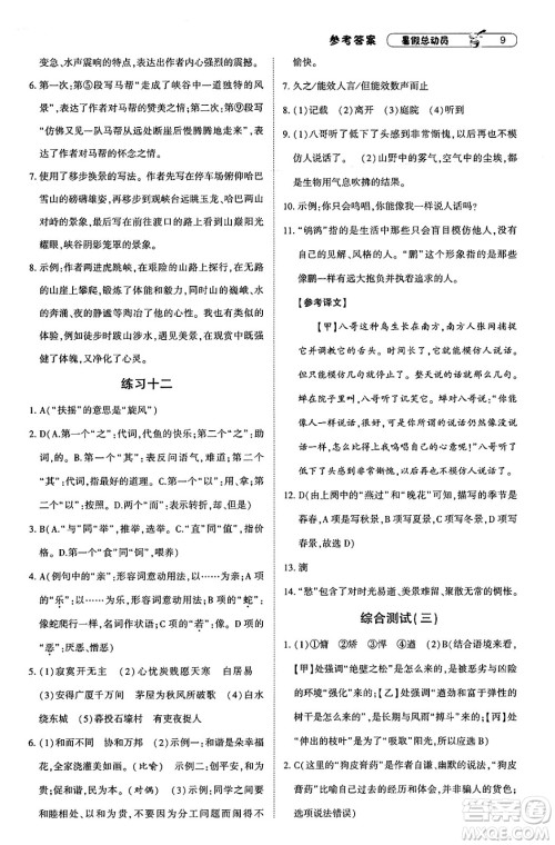 宁夏人民教育出版社2025年经纶学霸暑假总动员八年级语文全册通用版答案