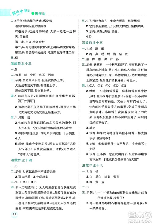 龙门书局2025年黄冈小状元暑假作业4升5衔接四年级语文全册通用版云南专版答案