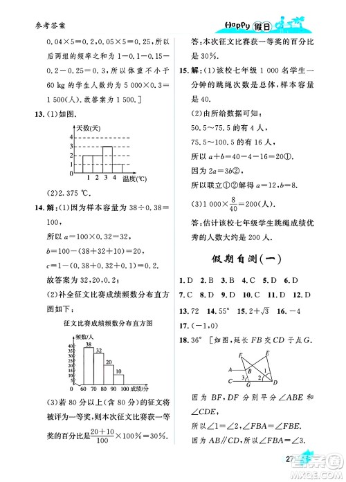 黑龙江少年儿童出版社2025年Happy假日暑假七年级数学全册人教版答案