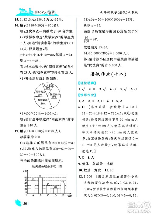 黑龙江少年儿童出版社2025年Happy假日暑假七年级数学全册人教版答案