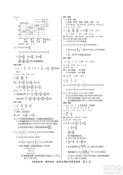 湖南大学出版社2025年北京央教湘岳假期暑假作业五年级数学全册苏教版答案